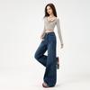 Retro washed high waist thin drape does not stick to the legs micro-horn mopping wide-leg pants, retro blue nine-point denim cotton