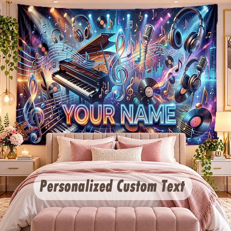 Music General (185) Theme Wall Tapestry Customized With Name Text Personalized Hanging Tapestry For Bedroom Living Room Decor
