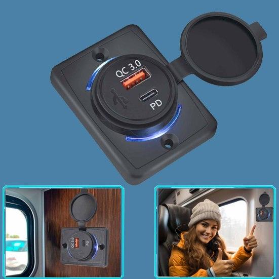 Автомобильное зарядное устройство Dual PD QC3.0 Socket 18 Вт + 18 Вт Адаптер для быстрой зарядки Панельное крепление Умный блок питания для автомобиля, лодки, квадроцикла, автофургона, разъем для iPhone