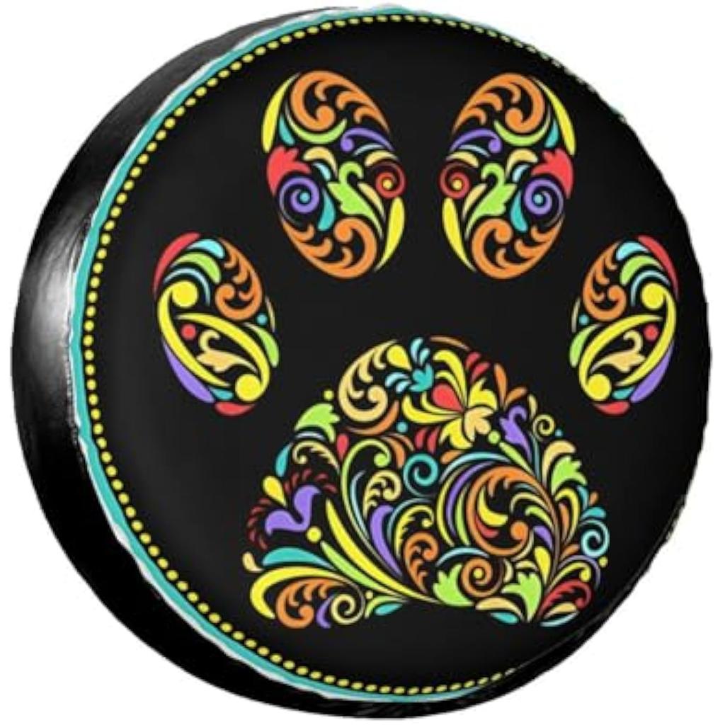Colorful Psychedelic Paw Print Tire Cover Waterproof Sun Protection Spare Wheel Protector for SUV Truck RV
