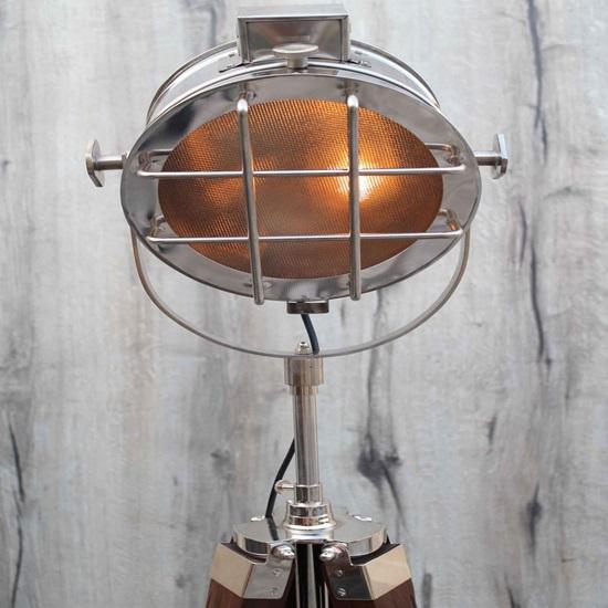 Industrial Tripod Floor Lamp Nautical Steampunk Chrome Spotlight