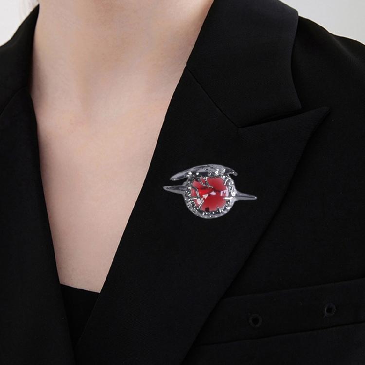 1 Set Crow Brooch with Matching Pendant Necklace Neck Jewelry Redness Zircon Designing for Anime Lovers and Trendsetters