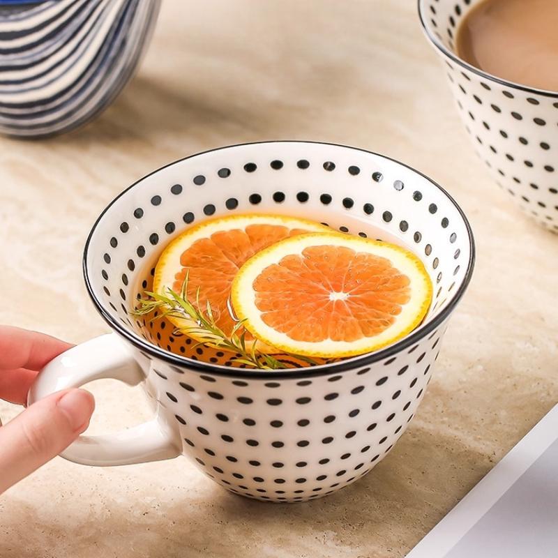 Керамическая кружка с синим узором в горошек, большая кофейная кружка, кружка-джамбо, кружка для чая, молока, хлопьев, чашка для завтрака для дома, кухни, 1 шт.