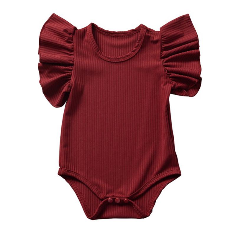 Newborn Baby Girls Ruffles Romper Summer Short Sleeve Jumpsuit Ribbed Knitted Romper Summer Outfits