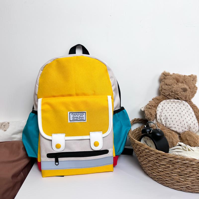 Adorable Color Block Design Lightweight Nylon Kindergarten Backpack For Boys And Girls