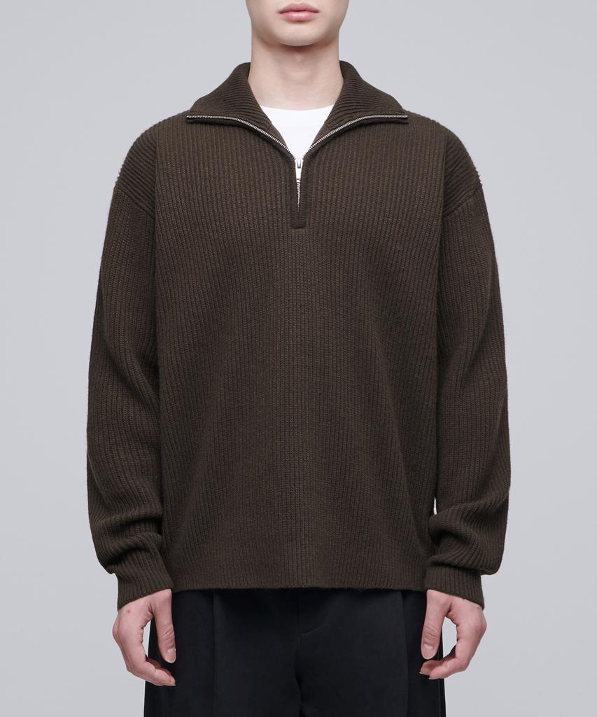 MUSINSA STANDARD Relaxed Ribbed Half Zip Knit [Brown]