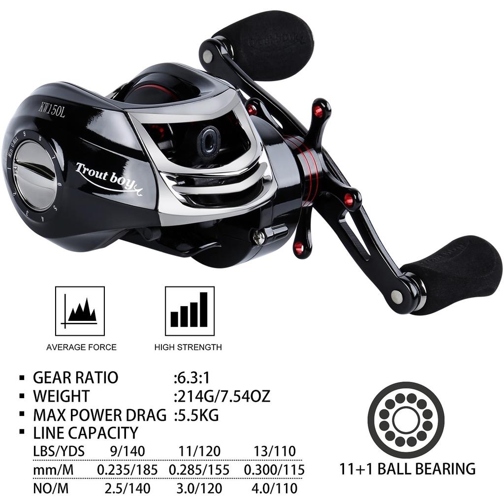 Рыболовная катушка Рыболовная катушка для литья наживки Суперлегкая конструкция Точно обработанная латунная шестерня