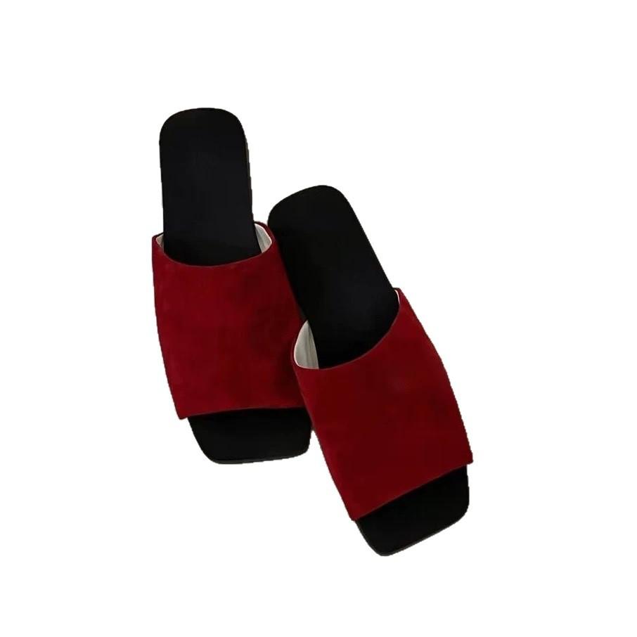 Версия из овчины~ нишевые однословные шлепанцы на плоской подошве для женщин, чтобы носить новые пляжные шлепанцы с квадратным носком и крутым дизайном