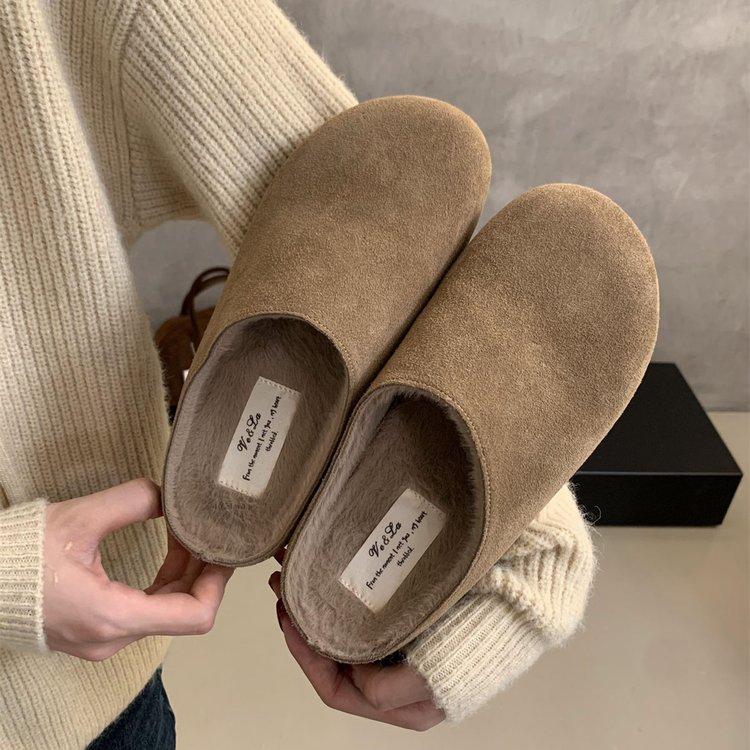 2024 осень новый мягкая подошва повседневный универсальный с юбкой полуфранцузский ретро сумка на голову тапочки женские