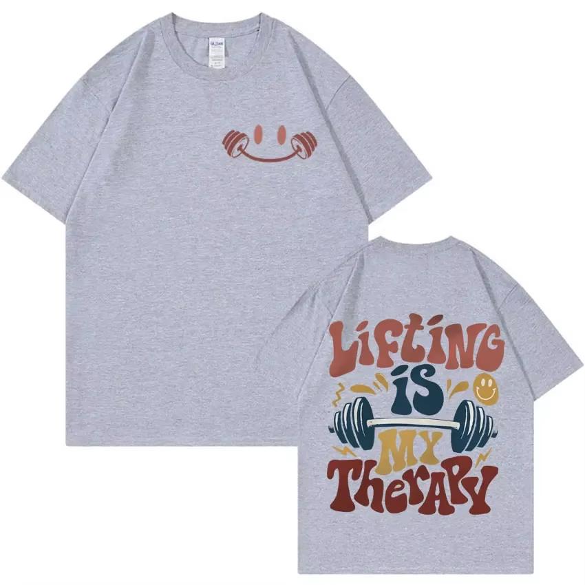Футболка Funny Muscle Mommy Gym Футболка Lifting Is My Therapy с эстетической графикой Мужская и женская повседневная футболка большого размера из 100% хлопка