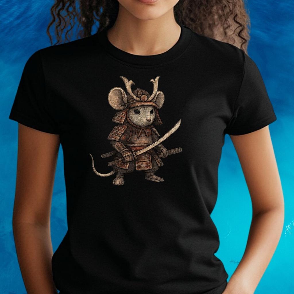 T-Shirt Frauen Samurai Maus Motiv Baumwolle Größe S bis 3XLWird in neuem Fenster oder Tab geöffnet