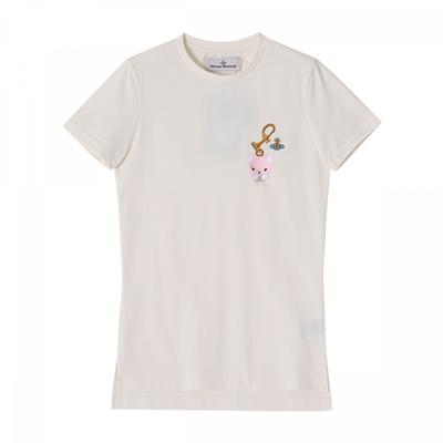Vivienne WeStwood 3g010028 J001m A407 Вышивка Логотипа Медведь Орб Перу Женская Футболка с Коротким Рукавом