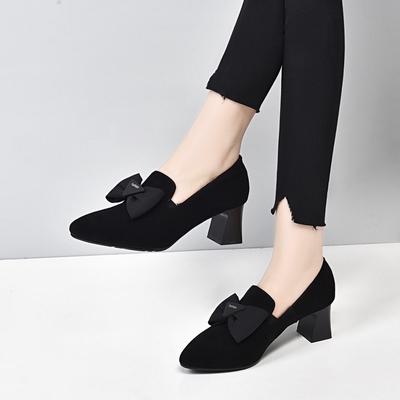 Туфли-лодочки с острым носком, женская обувь 2025 весна, новая корейская версия, с бантом, из овчины, на толстом каблуке, на высоком каблуке, женская рабочая обувь