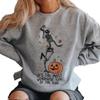 Унисекс Хэллоуин Свитшот Оверсайз с Принтом Черепа и Тыквы - Длинный Рукав
