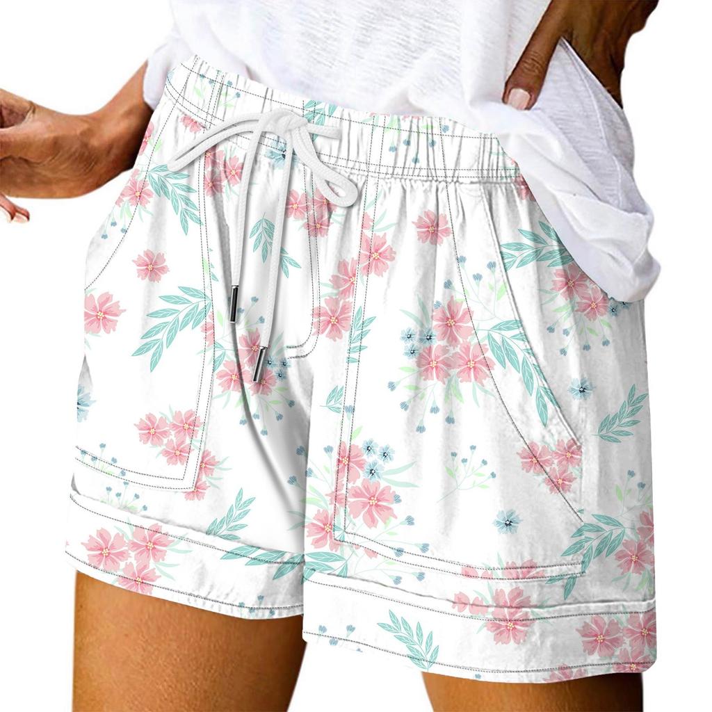 Women's Casual Summer Elastic Beach Shorts Print Casual Shorts