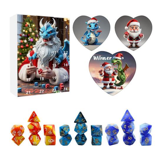 Рождественский адвент-календарь 2024, акриловые игральные кости, украшения, 24-дневный календарь обратного отсчета, набор разноцветных многогранных игральных костей