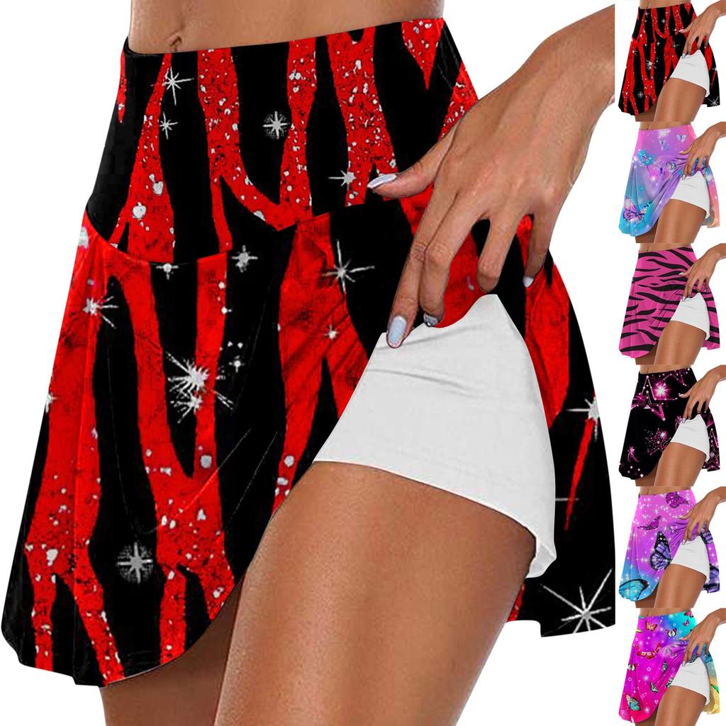 Женская мода с принтом, повседневная спортивная фитнес-беговая йога, теннисная юбка, плиссированная короткая юбка, шорты, полуюбка