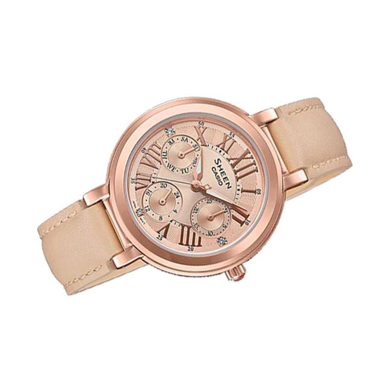 Casio SHEEN series simple casual fashion quartz movement leather strap Japanese and Korean watch women's watch gold dial SHE-3034GL-9AUDF