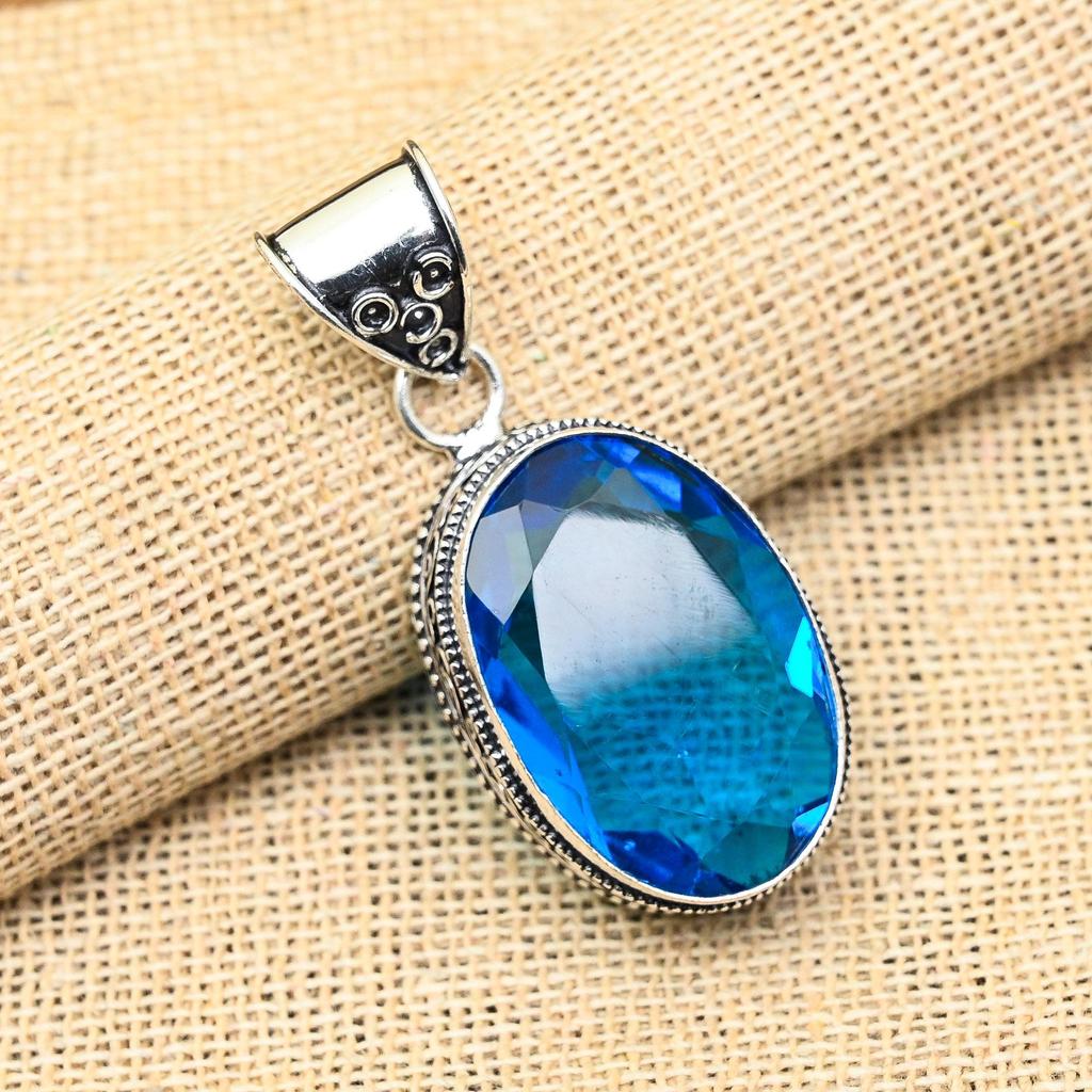 Ослепительный синий топаз, драгоценный камень, подвеска ручной работы из стерлингового серебра 925 пробы для свадебного подарка