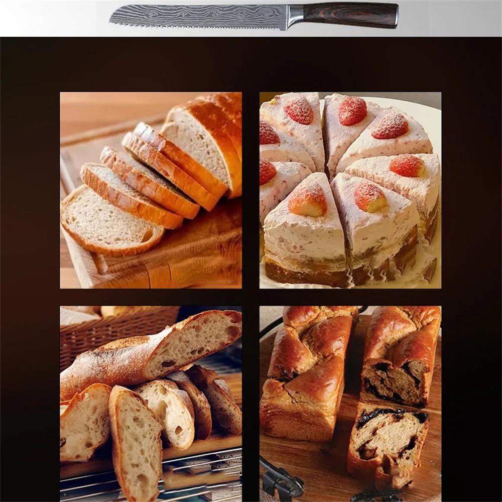 Profesional Bread Knife Kitchen Damascus Pattern Serrated Chef Slicing Food Knife Bread Cheese Cake Knife Kitchen Knife Tools