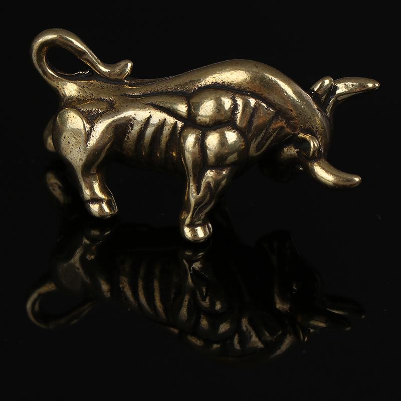 1шт мини портативный ретро латунь бык статуя брелок орнамент скульптура орнамент