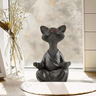 Медитирующая фигурка кошки, смоляная скульптура кошки дзен, сидящая в медитации кошка, украшение для йоги, гостиной, спальни, офиса, подарок для любителя кошек