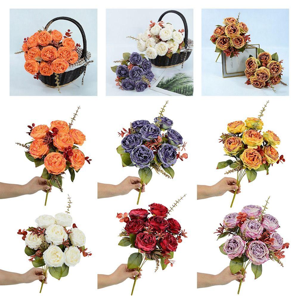 7 Heads Simulation Flower Rose Silk Petals Faux Flower Rose Artificial Flowers Home Decoration