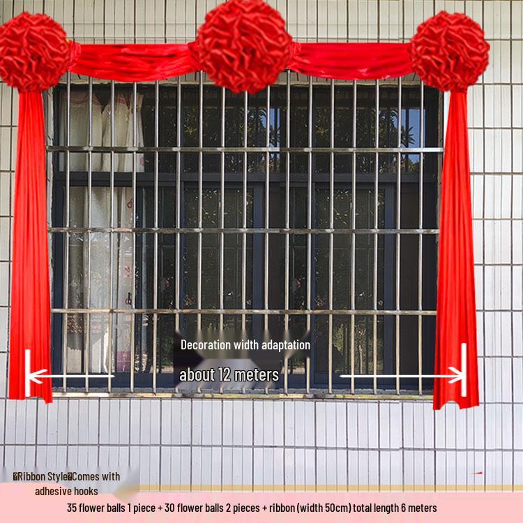Red Satin Flower Ball Decoration for Gate, Balcony, and Staircase