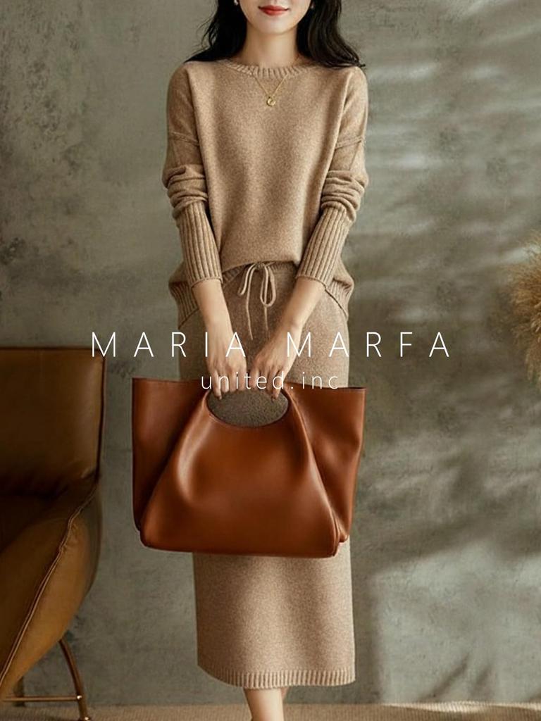 MARIA MARFA Knit Dress XL Women's Set, Fall/Winter, Slimming, Beige, (5A-M10-BEXL)