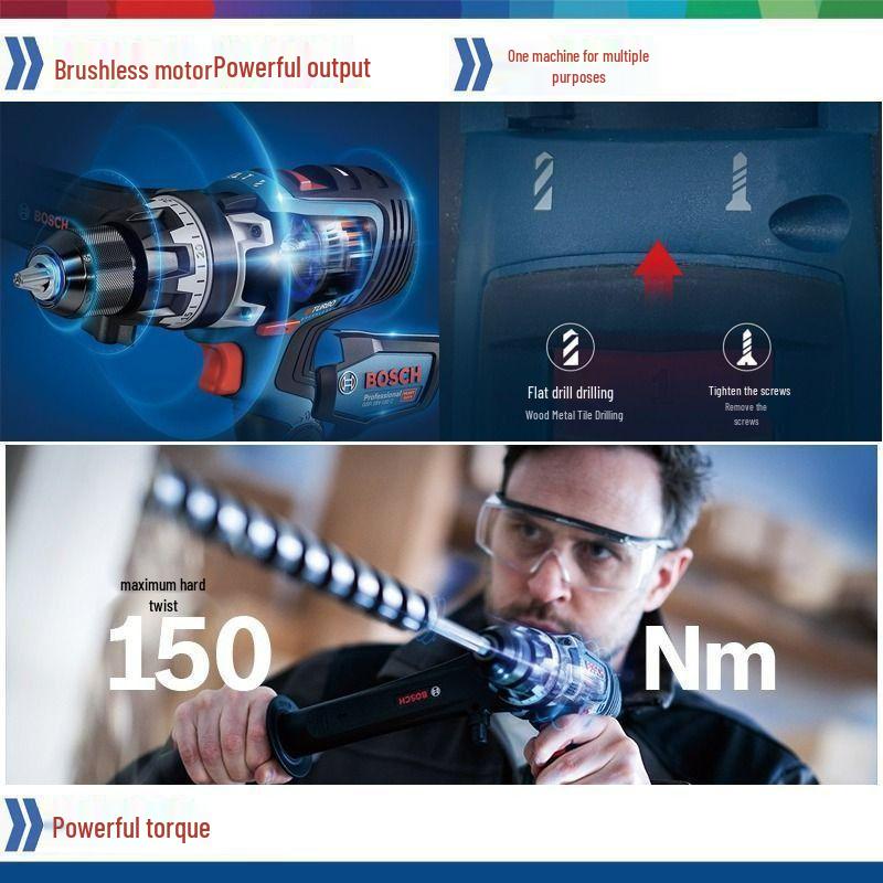 Бесщеточный ударный шуруповерт Bosch GSB18V-150C, Ручная дрель с бесступенчатой регулировкой скорости