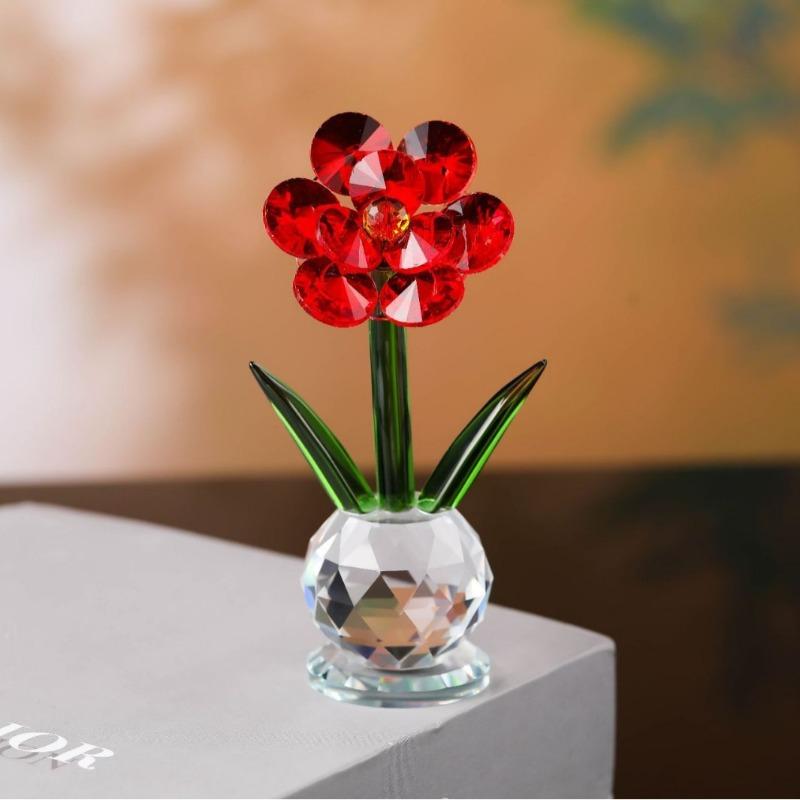 Розовый бриллиант Подсолнух Кристалл Статуэтки оригинальный Дом Роскошь Ремесла креативный Рабочий стол Украшения Подарки Эстетика Спальня Диван Рядом Миниатюры