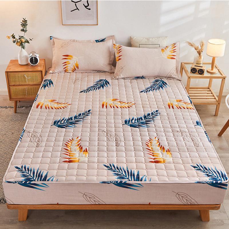 Thicken Quilted Bedspread Elastic Sheets Cotton Soft Bedding Sheet Mattress Cover Non-slip Sheet Dust Cover Fitted Sheet Mattress Topper