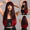 Женские волосы 62 см Искусственные волосы Красный Черный Парик Длинные волосы Длинные прямые волосы Розовые волосы Сетчатый головной убор Полный головной убор Натуральный настоящий парик