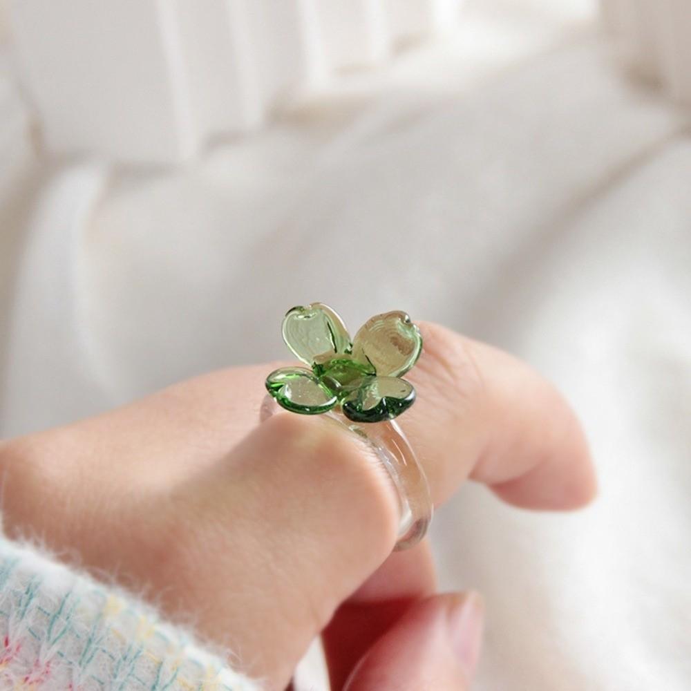Cute Flowers Finger Ring Fashion Coloured Glaze Ring Lotus Four-leaf Clover Ring Vacation