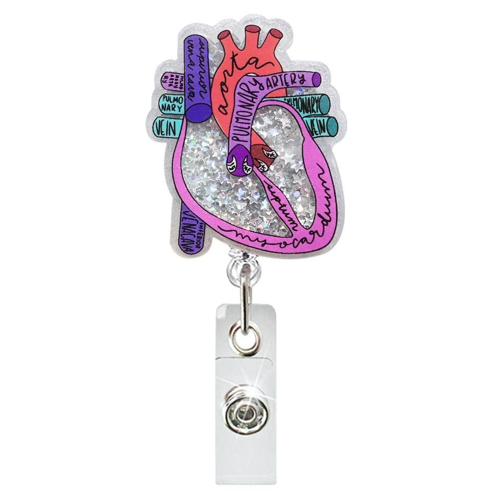 Acrylic Heart Badge Reel Work Accessor Retractable Badge Clip New ID Name Card Tag