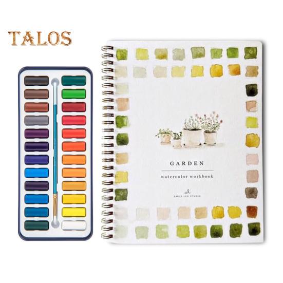 Watercolor Workbook 24 Colors Watercolor Painting Set with Brushes Spiral-Bound Water Coloring Book Art Craft Gifts for Beginners