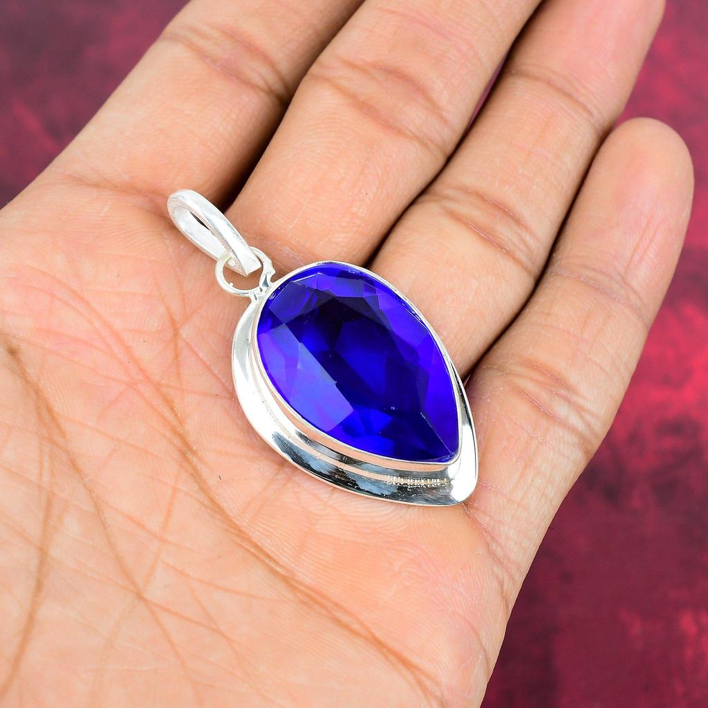 Подвеска из драгоценного камня ручной работы с танзанитом, подвеска из стерлингового серебра 925 пробы, антикварные ювелирные изделия, подвеска для подарка на помолвку