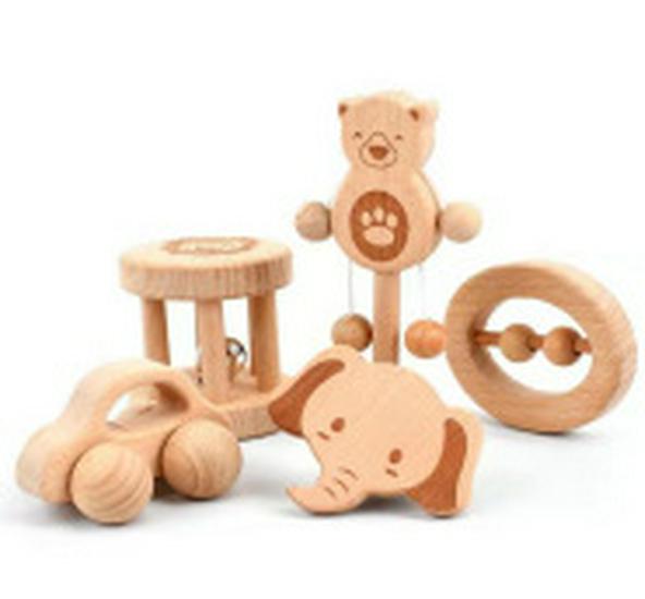 Деревянная детская сенсорная погремушка: Неокрашенная игрушка-прорезыватель для малышей