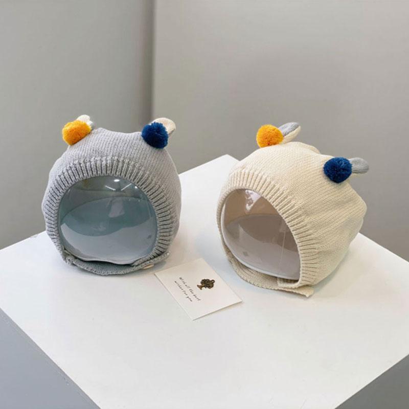 Милая шапка-помпон для малыша, вязаная, осенне-зимняя, теплая, для младенца, мальчика, девочки, шапка-бини, мягкая, толстая, шерстяная, для новорожденного, малыша, шапка-бонет для защиты ушей