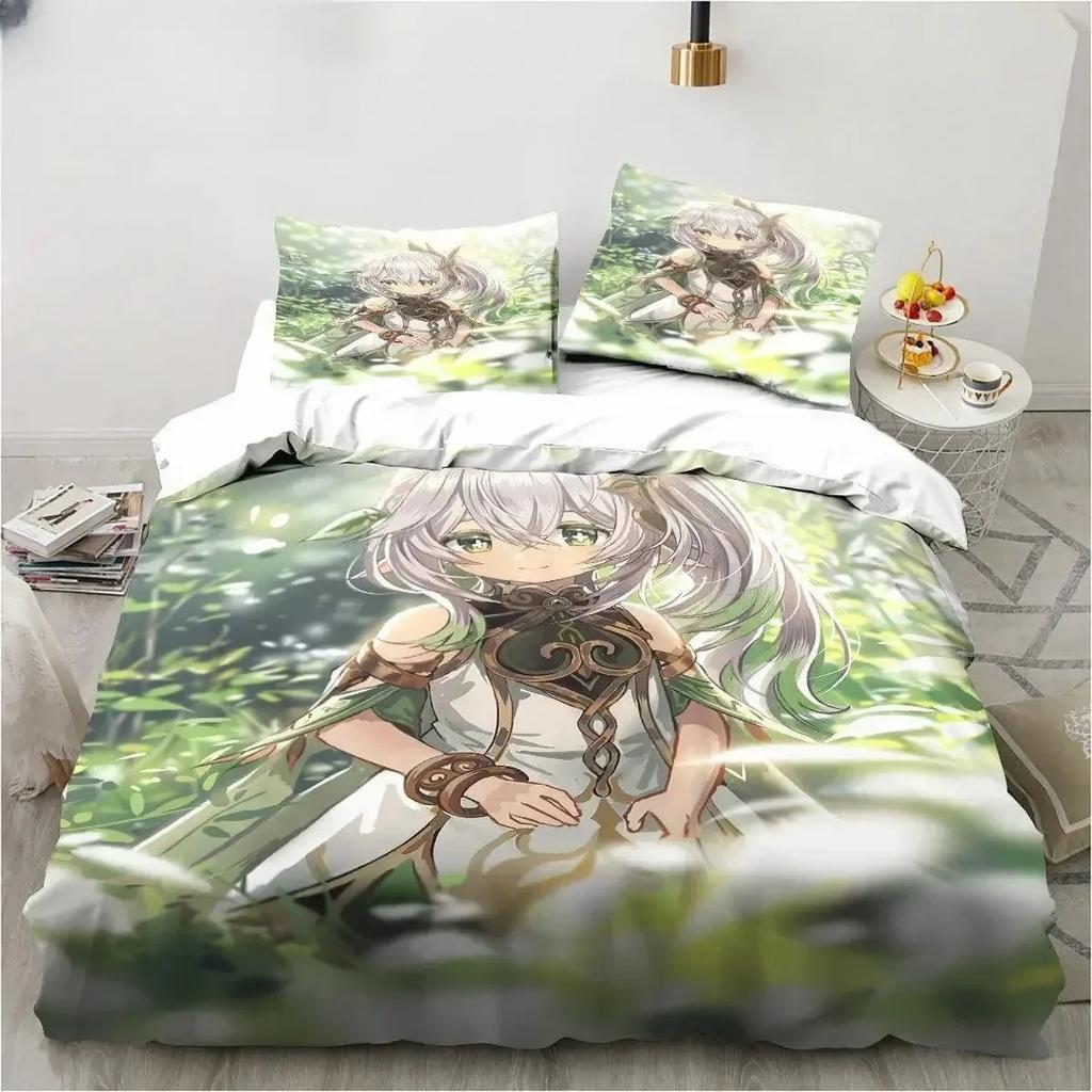 Comforter New Genshin Impact Nahida Kawaii Cute Cartoon Nahida King Twin Double Child Bedding Set Microfiber Or Polyester