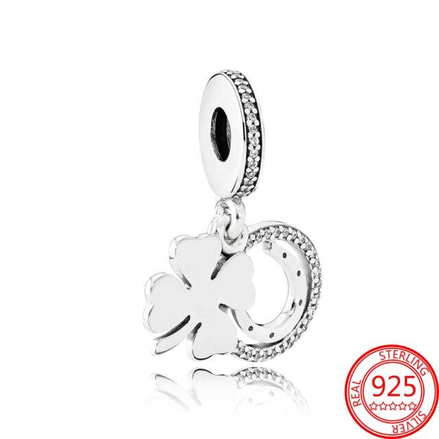 100% Стерлинговое серебро 925 пробы Серия «Сад» Подвеска-шарм «Счастливый четырехлистный клевер» Подходит для браслета оригинального бренда Модные украшения