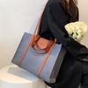 Canvas Bag Women's New Splicing Commuter Shoulder Bag Fashionable Simple Large-capacity Bag
