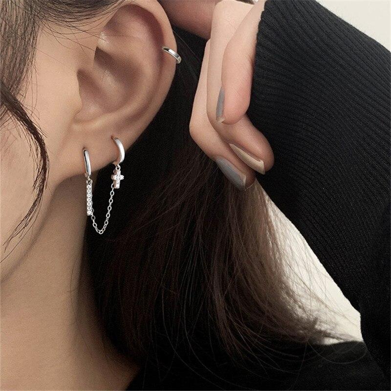 1 шт. 925 пробы стерлингового серебра циркония кисточкой крест панк серьги гвоздики для женщин девочек свадебные украшения Pendientes eh1265