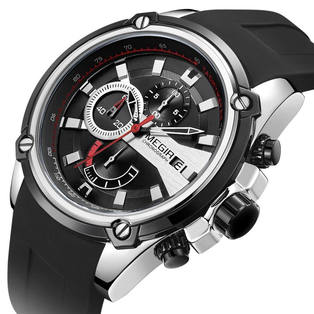 Megir Chronograph Men Sport Watch Male Silicone Automatic Date Quartz Watches Mens Luxury Brand Waterproof Relogio Masculino