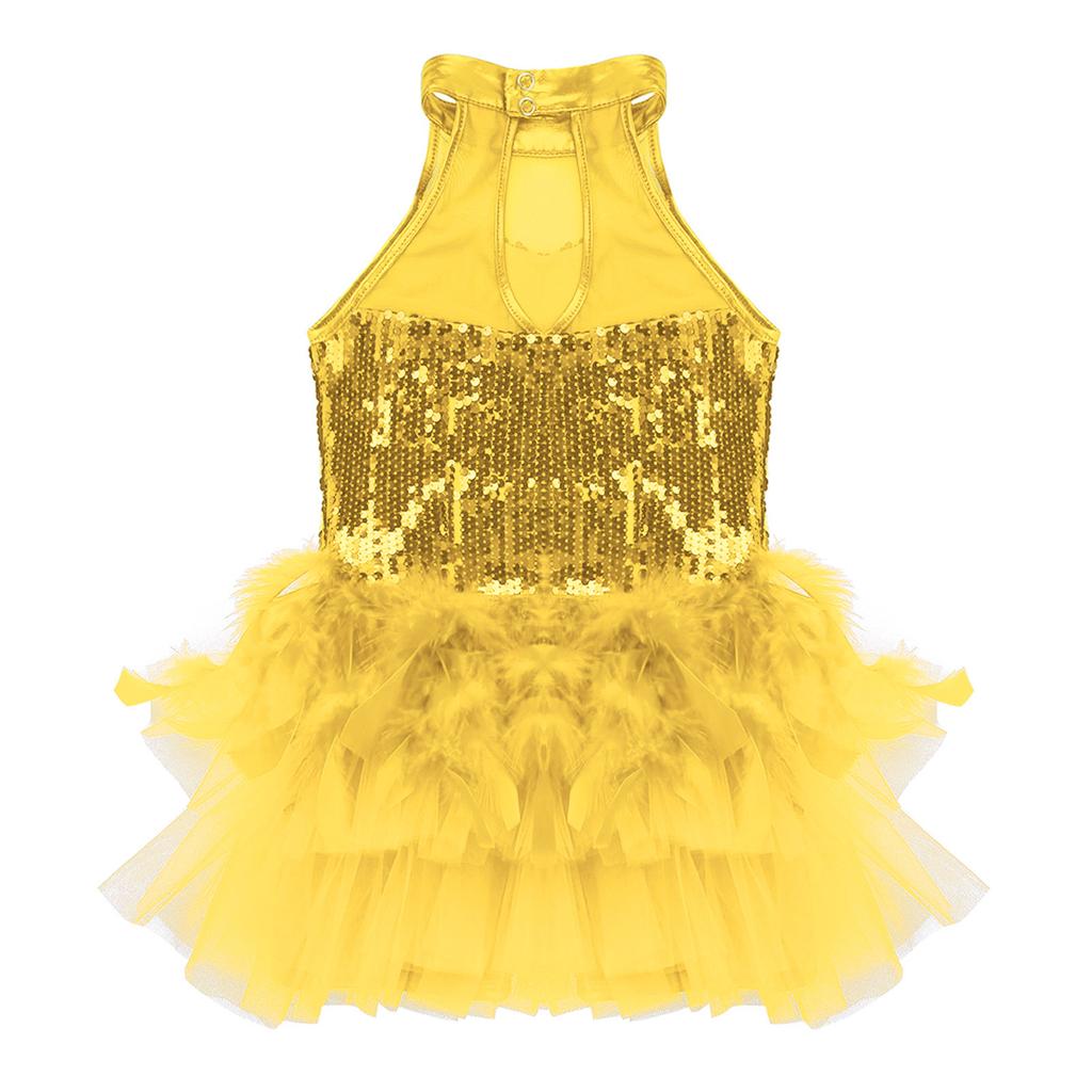 Костюм для латинских танцев для девочек с блестками, купальник, детский комбинезон без рукавов, блестящий джазовый костюм, костюмы с перьями