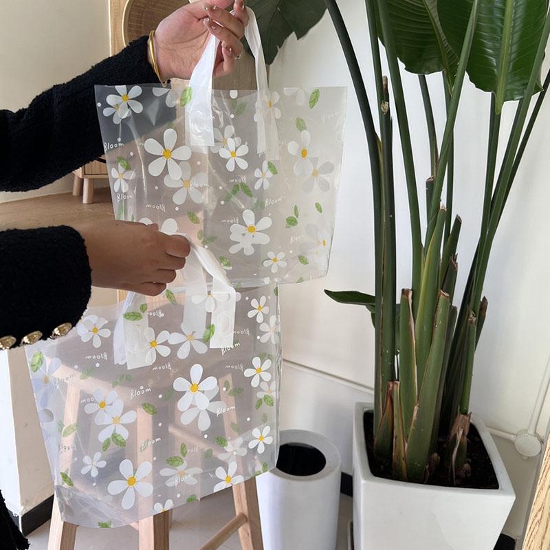WTEMPO Spring Summer Elegant Floral Gift Bags Clear Plastic Tote Bags Suitable for Flowers Dolls Gifts Simple Shopping Bags Universal Packaging Bags