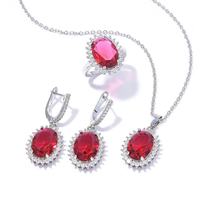 Комплект из овальных цирконов, кольцо Super Flash, серьги, ожерелье, комплект ювелирных изделий.