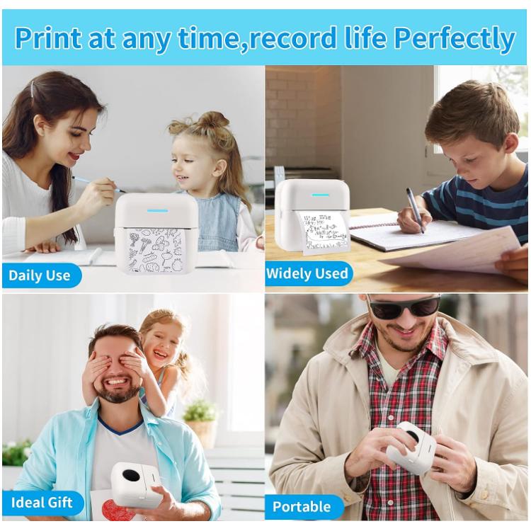 Мини-принтер для наклеек, Bluetooth, умный карманный бесчернильный термопринтер с 10 рулонами термобумаги и портативным принтером для наклеек