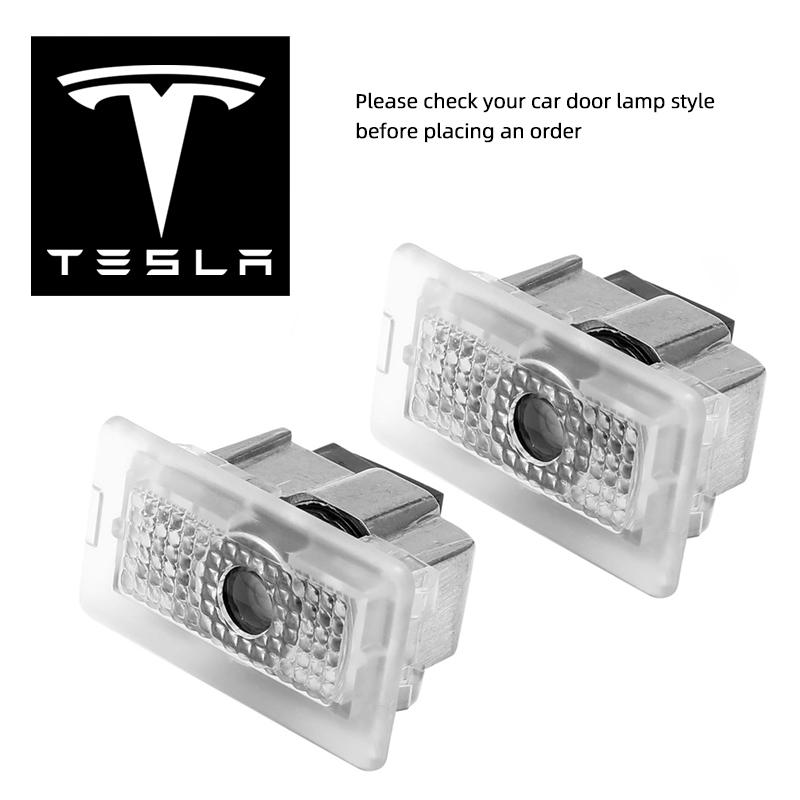 CPSSA1 2Pcs Car Emblem Door Projector Lamps HD LED Welcome Lights For Tesla Model 3 Model Y Model X Model S Cybertruck SpaceX Roadster