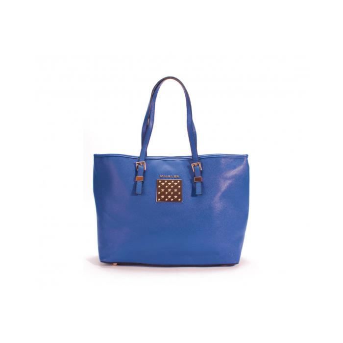 Sac cabas - Thierry Mugler - Eclat 5 - Bleu - Imitation cuir Saffiano - Grainé